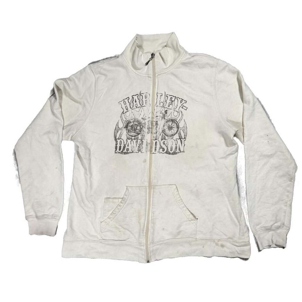 Womens Harley-Davidson Chilkoot Pass Alaska Cream Zip-Up Sweatshirt Grunge
